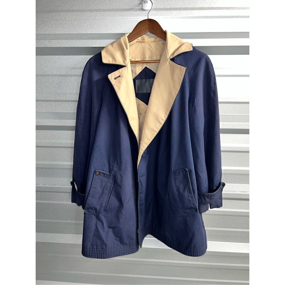 Navy Blue Etienne Aigner Leather Trim Light Parka Size 14
